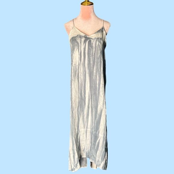 REVOLVE Krisa High-Low Linen Halter Tie Maxi Dress, White/Steel Blue. Small. NWT - Picture 4 of 16